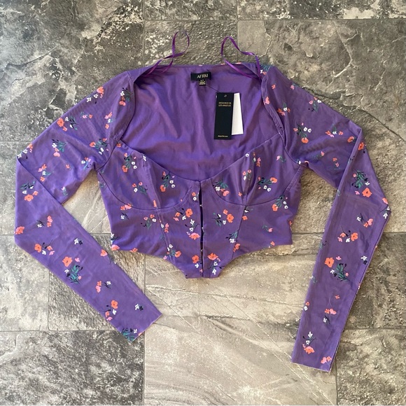 AFRM REVOLVE Purple Floral Mesh Bustier Top Size Small - Picture 4 of 5